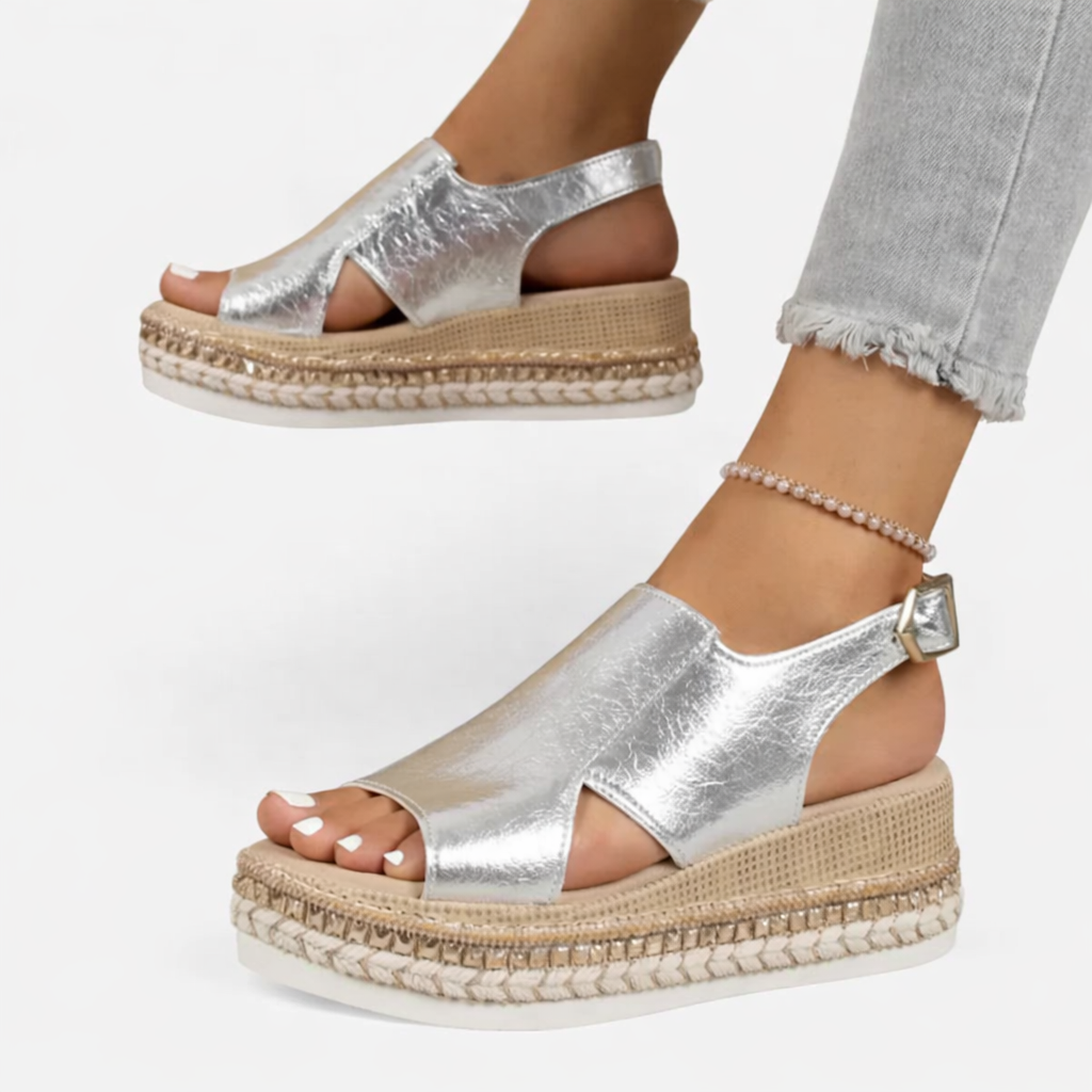 ComfortStep - Espadrille Wedge Sandals with Supportive Footbed and Metallic Croc-Effect 2