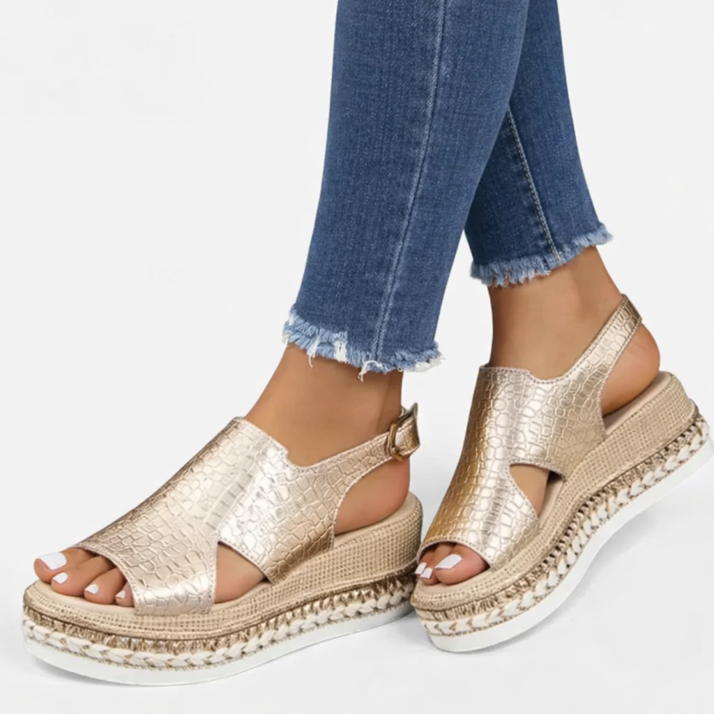 ComfortStep - Espadrille Wedge Sandals with Supportive Footbed and Metallic Croc-Effect 3
