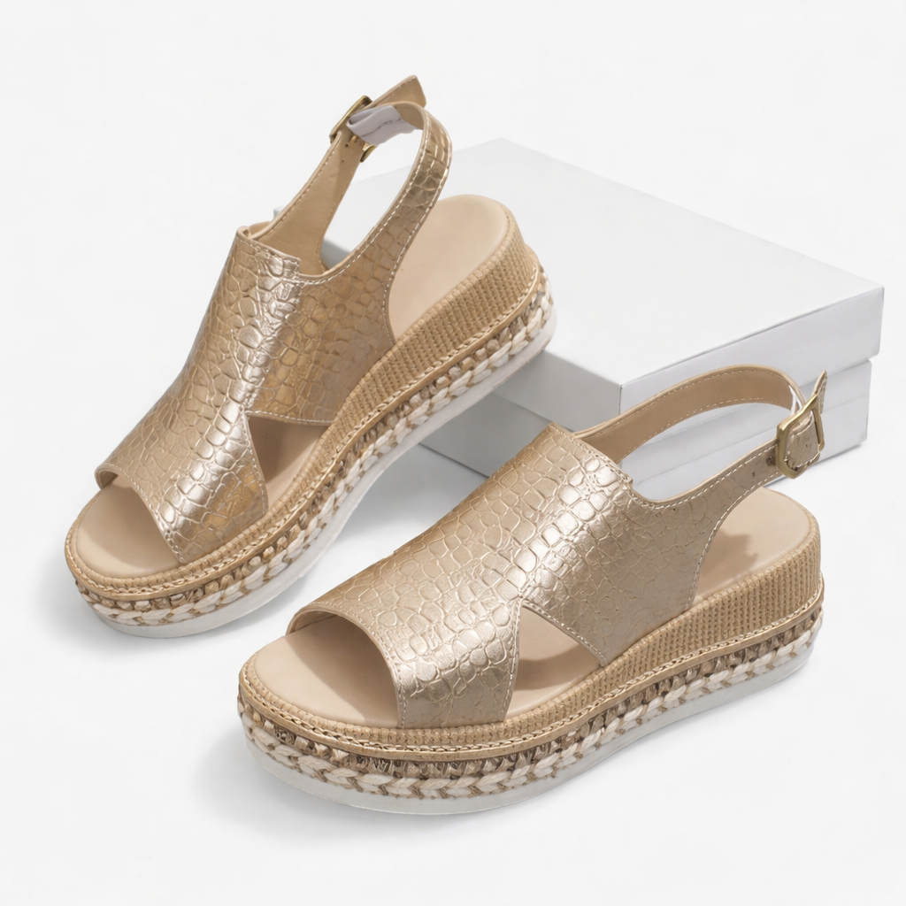 ComfortStep - Espadrille Wedge Sandals with Supportive Footbed and Metallic Croc-Effect 4