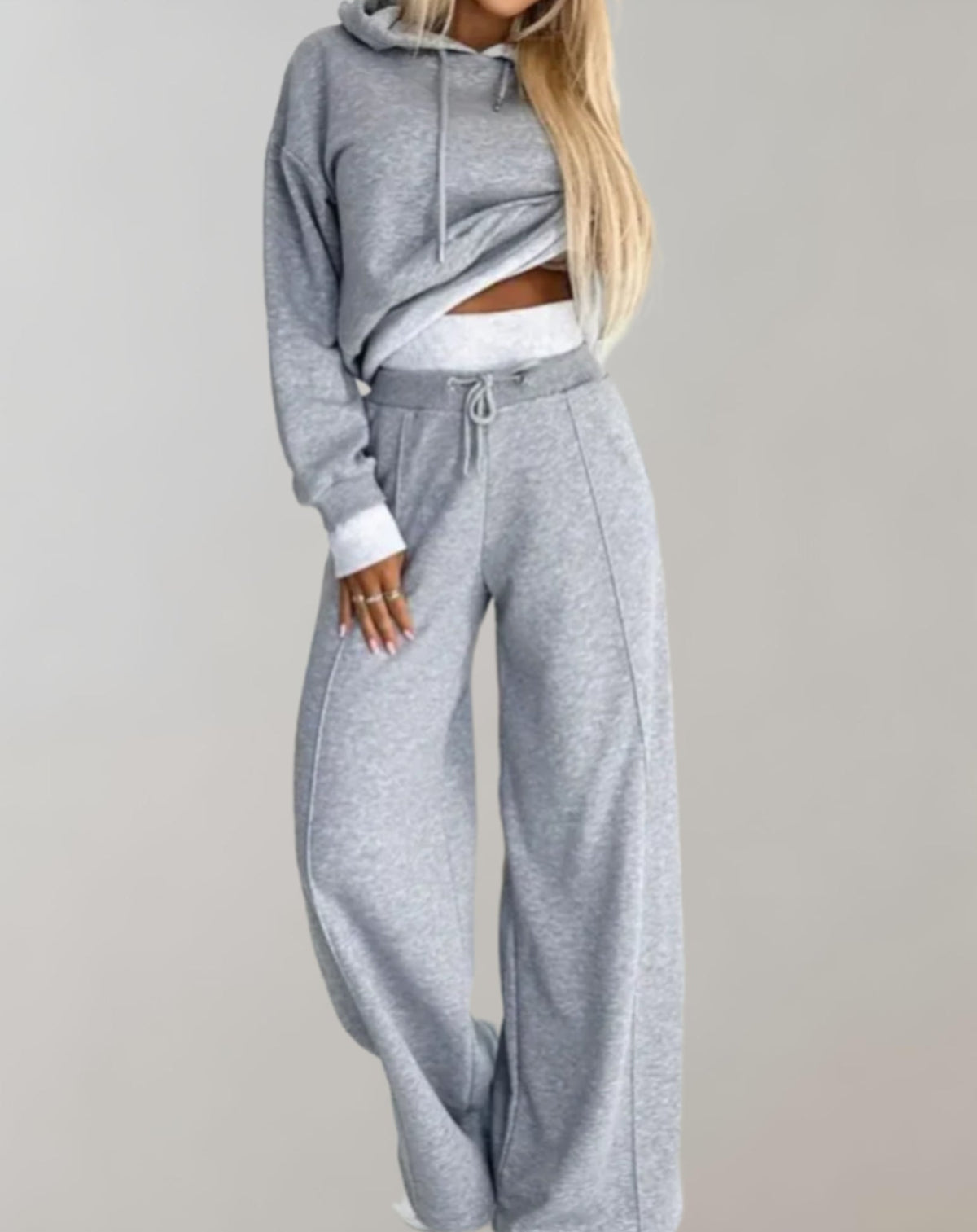 Hooded jogger set soft everyday loungewear in grey