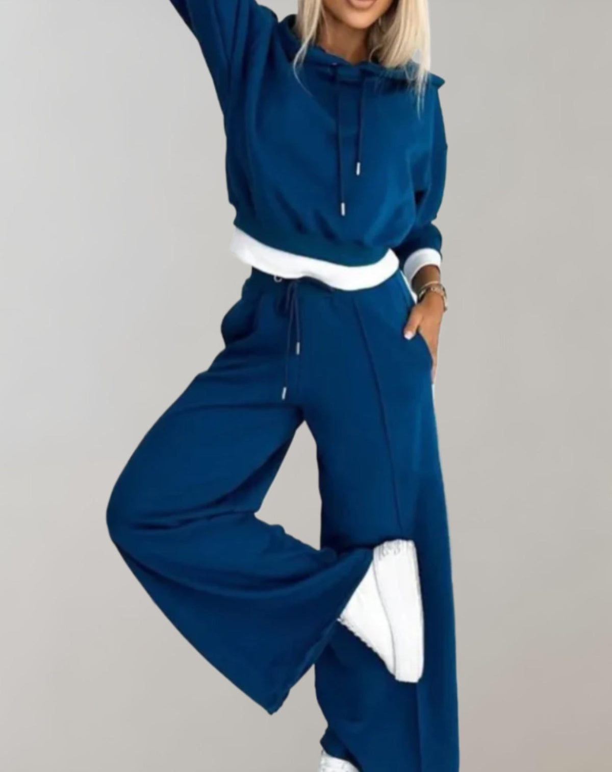 Hooded jogger set soft everyday loungewear in blue
