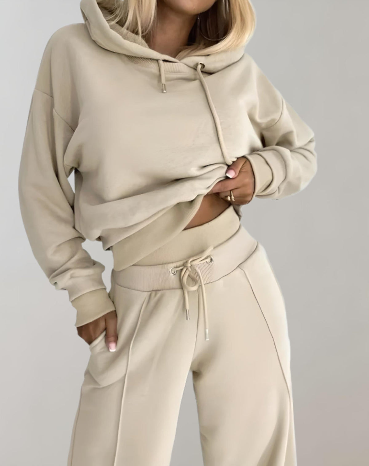 Hooded jogger set soft everyday loungewear in beige