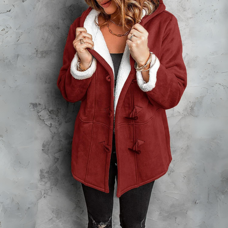 Hooded Sherpa Jacket Toggle Front Cosy