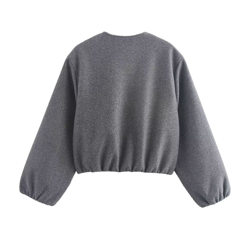 Cropped Bomber Jacket Relaxed Zip Front
