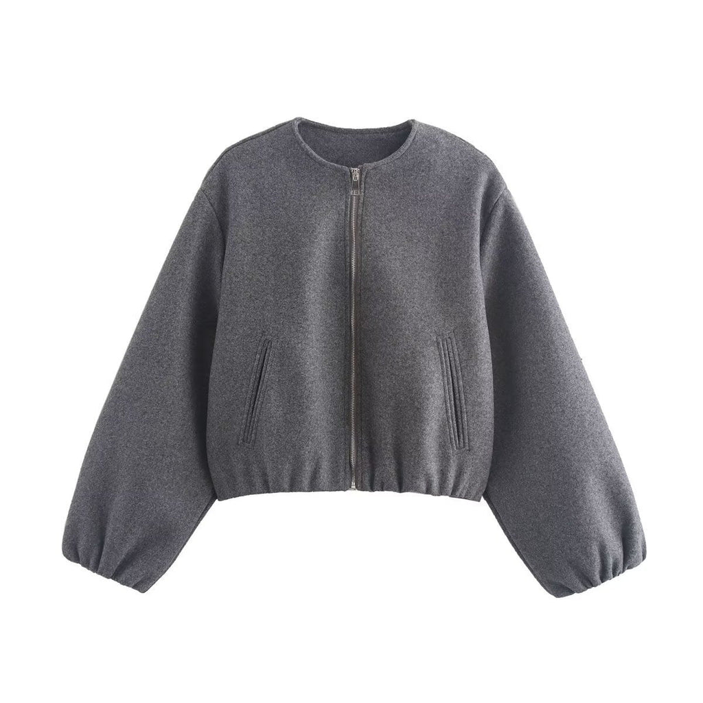 Cropped Bomber Jacket Relaxed Zip Front