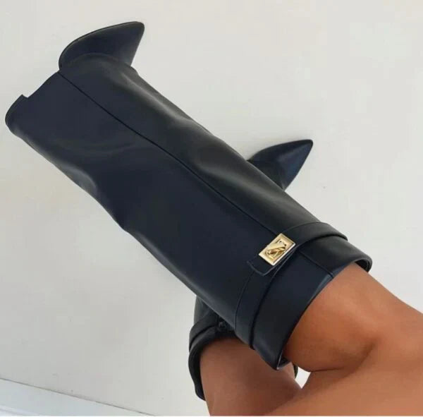 Knee-High Boots Fold Over Pointed Toe