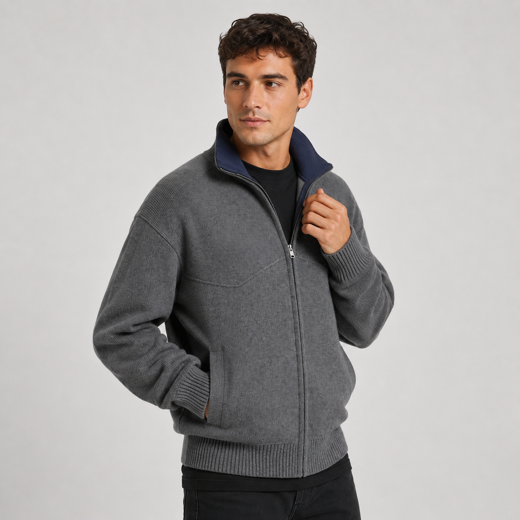 Stand Collar Knit Zip Cardigan