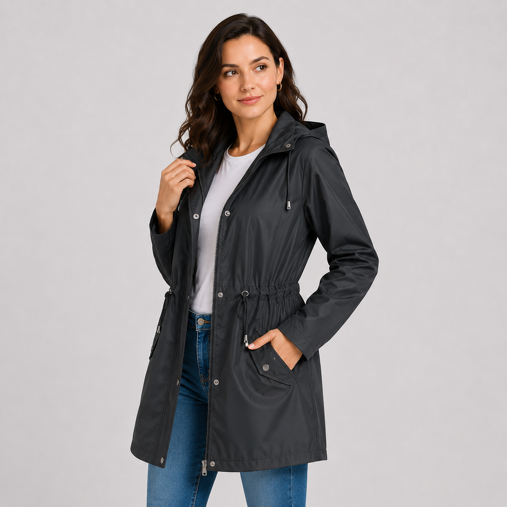 Lightweight Hooded Jacket Cinched Waist