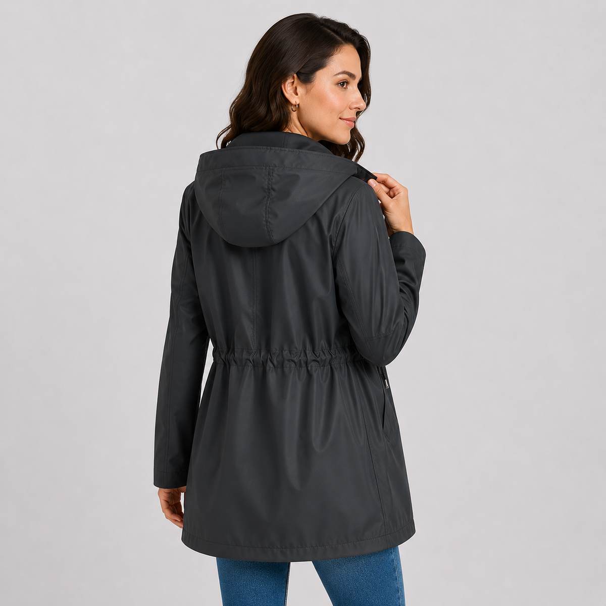 Lightweight Hooded Jacket Cinched Waist
