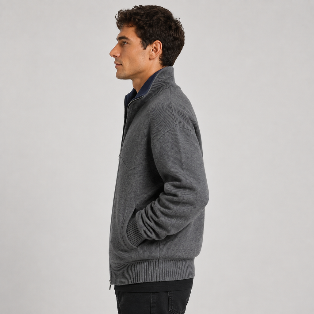 Stand Collar Knit Zip Cardigan