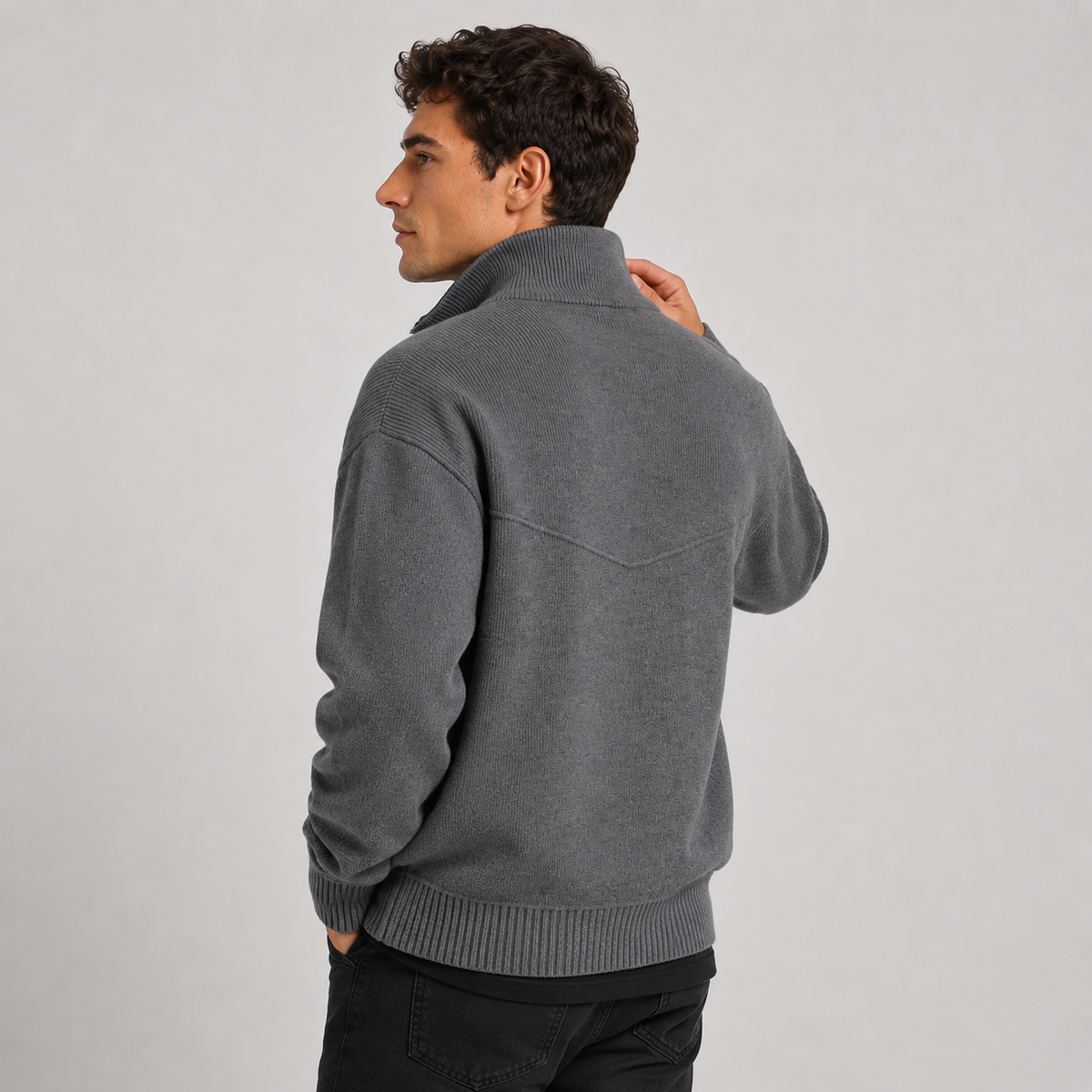 Stand Collar Knit Zip Cardigan