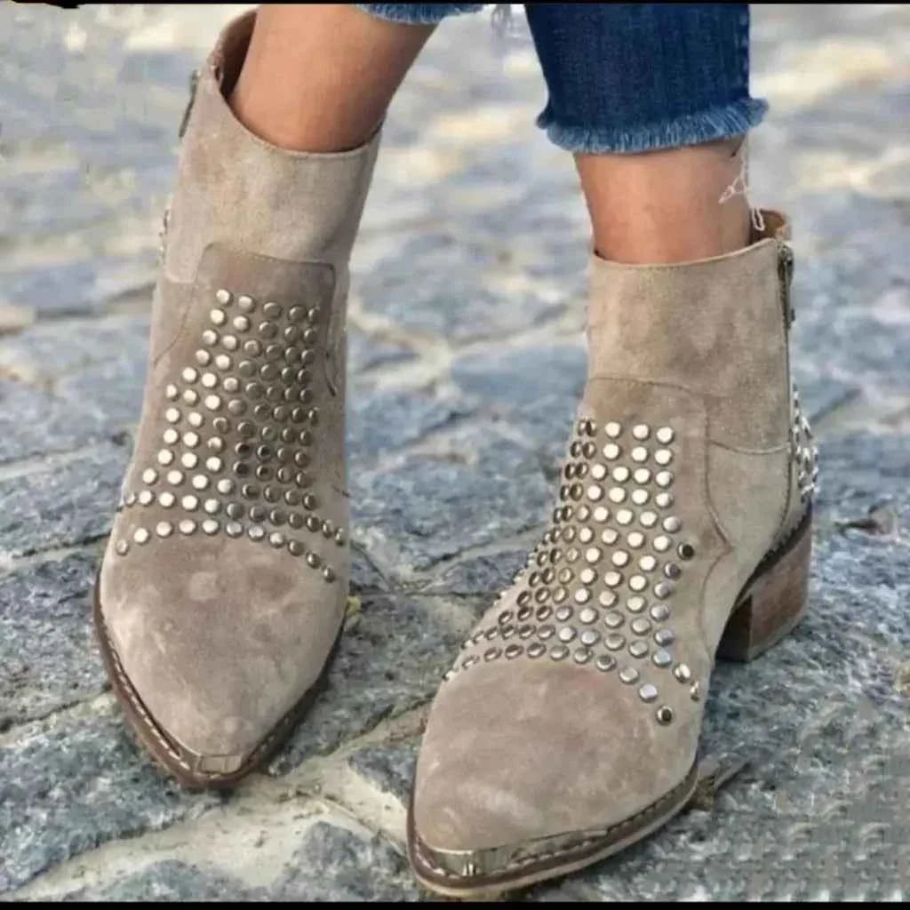 Studded Ankle Boots Pointed Toe