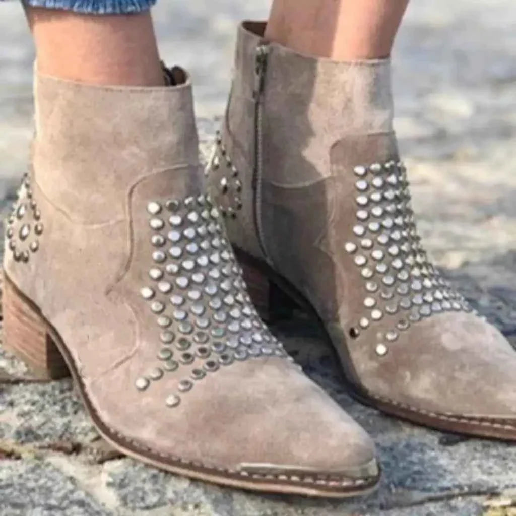Studded Ankle Boots Pointed Toe