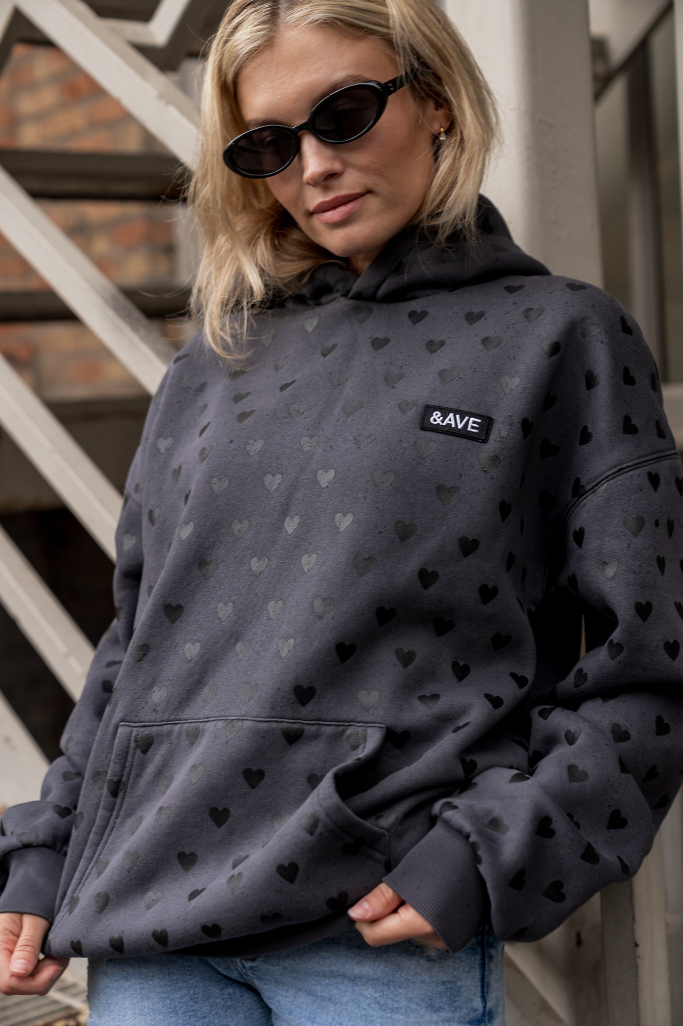 Hoodie Fleece Lined Heart Print Cotton
