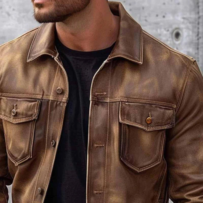 Leather-Look Jacket Vintage Single Button