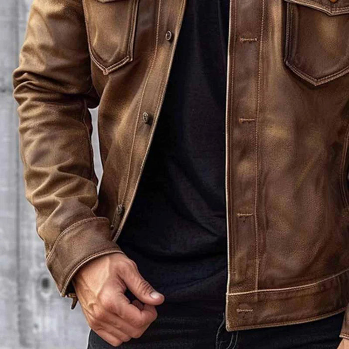 Leather-Look Jacket Vintage Single Button