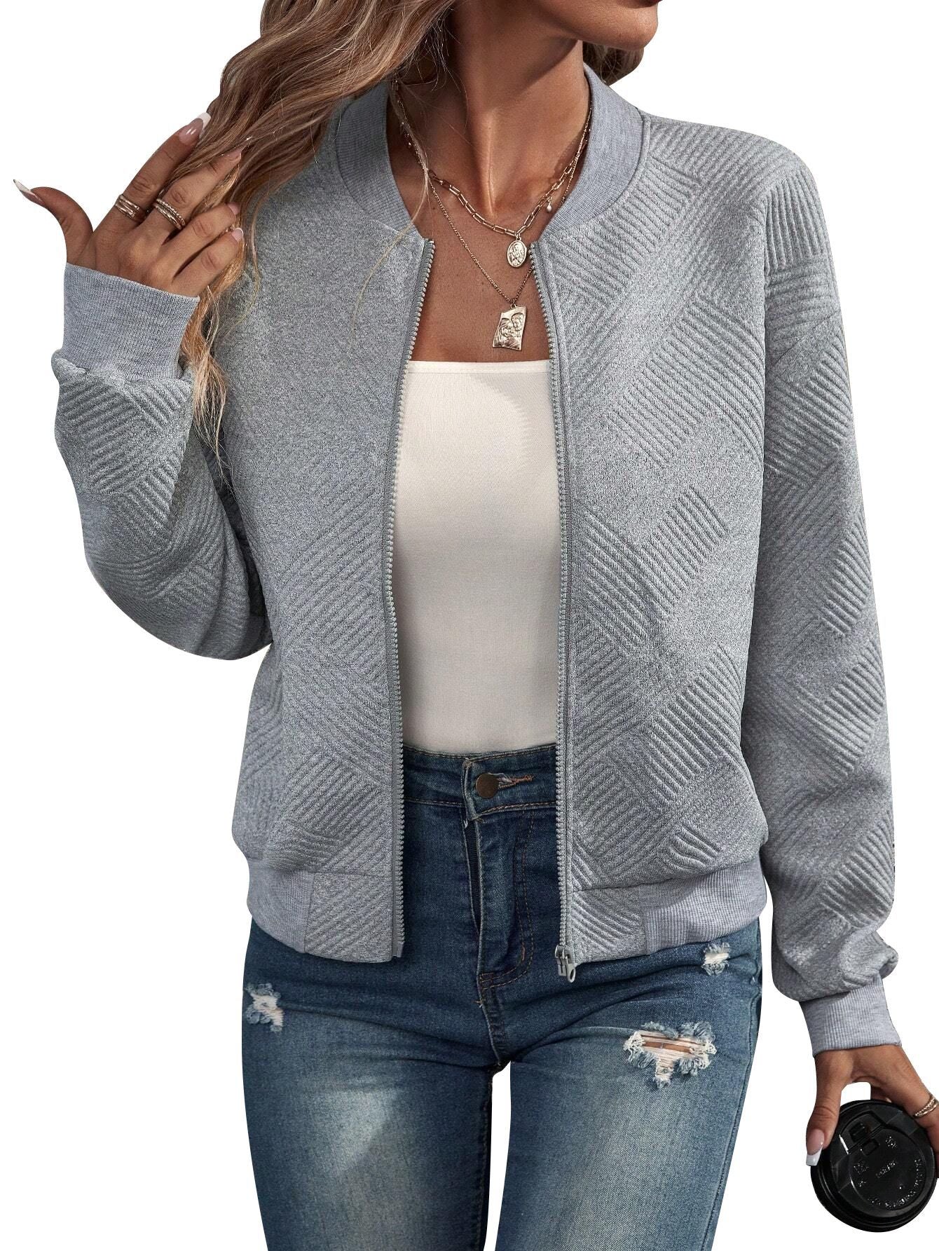 Bomber Jacket Lightweight Geometric Pattern Casual