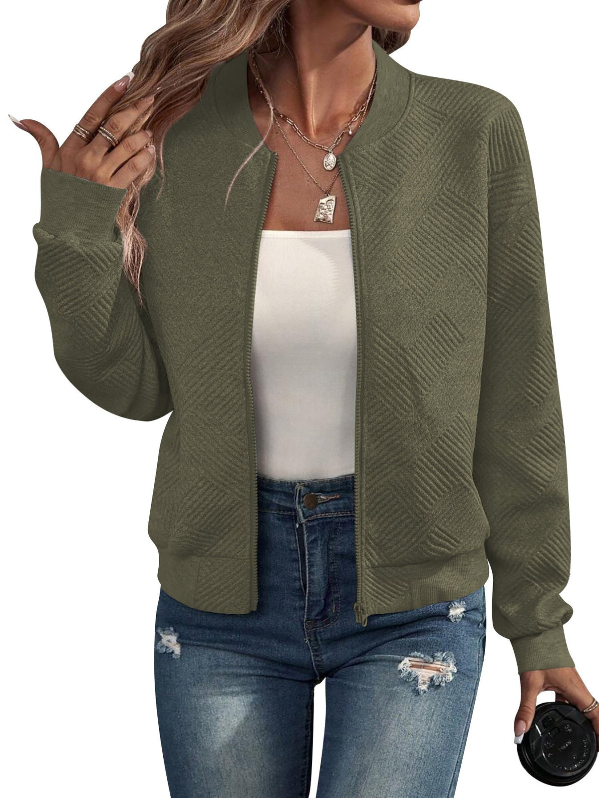 Bomber Jacket Lightweight Geometric Pattern Casual