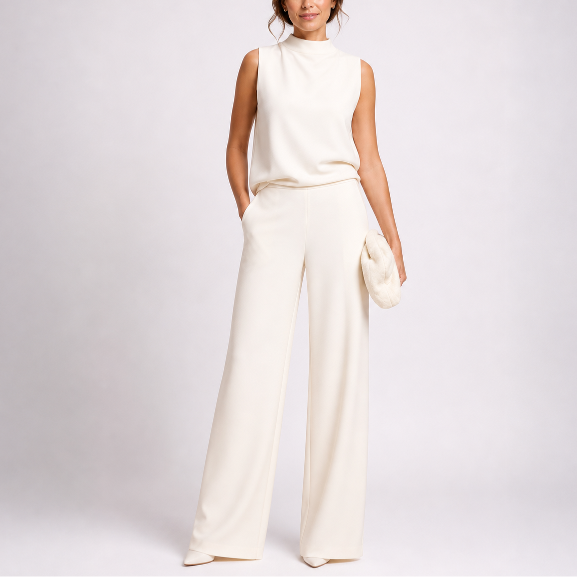 Elegant Sleeveless Jumpsuit - High Neckline & Wide-Leg Trousers for Effortless Style 1