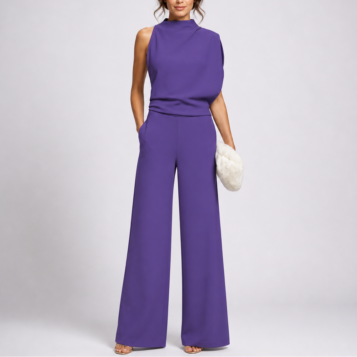 Elegant Sleeveless Jumpsuit - High Neckline & Wide-Leg Trousers for Effortless Style 2