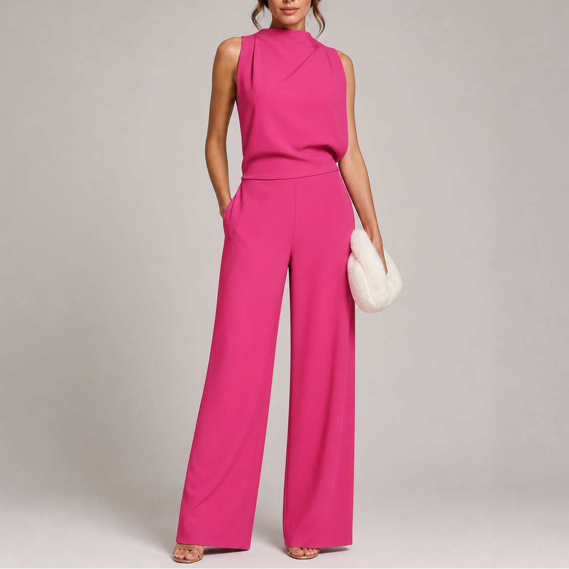 Elegant Sleeveless Jumpsuit - High Neckline & Wide-Leg Trousers for Effortless Style 3