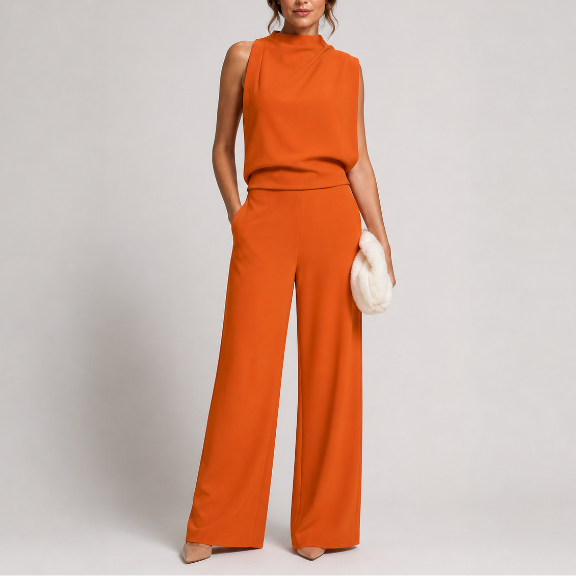 Elegant Sleeveless Jumpsuit - High Neckline & Wide-Leg Trousers for Effortless Style 4