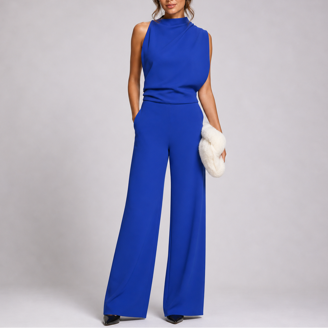 Elegant Sleeveless Jumpsuit - High Neckline & Wide-Leg Trousers for Effortless Style 5