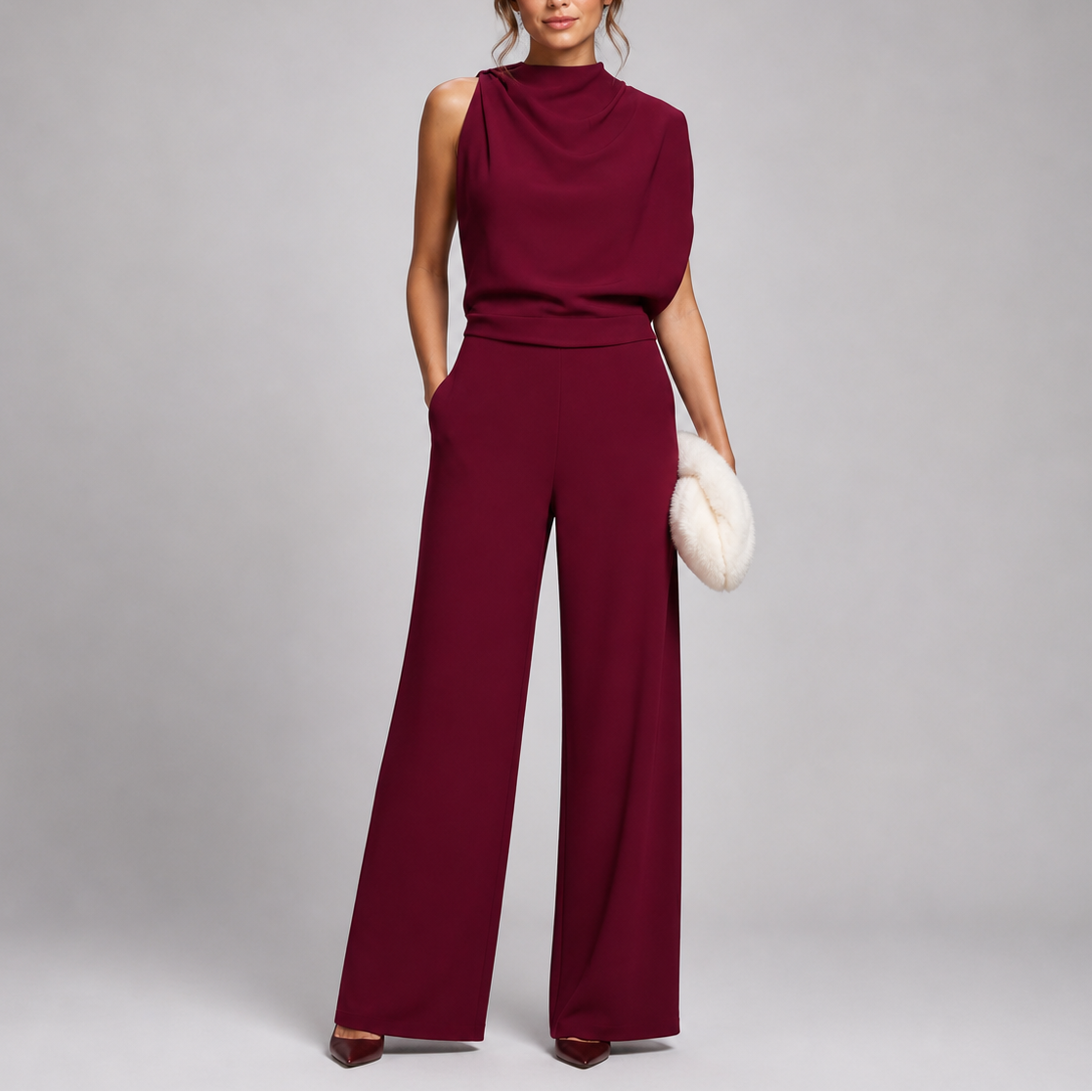 Elegant Sleeveless Jumpsuit - High Neckline & Wide-Leg Trousers for Effortless Style 6