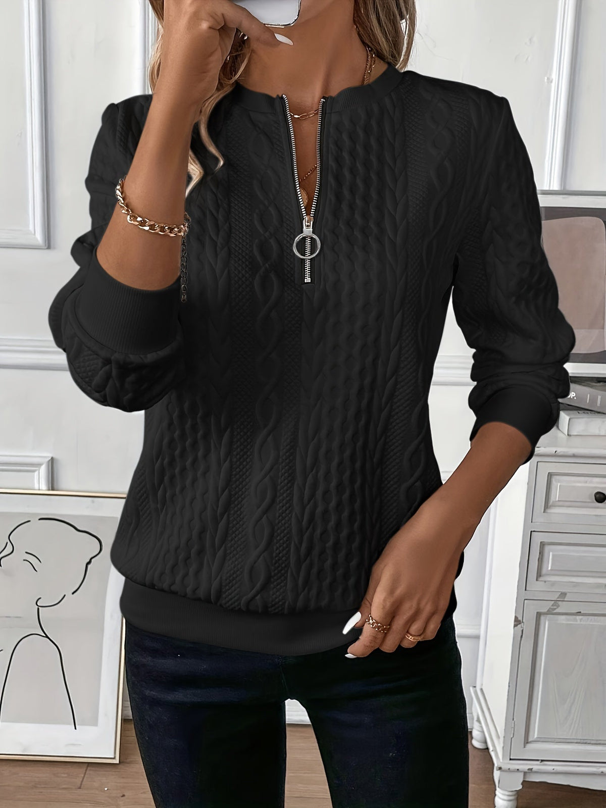 Zip Neck Pullover Soft Comfort
