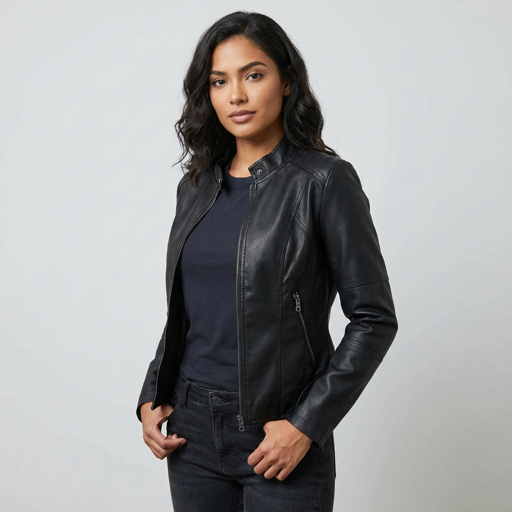 Faux Leather Jacket Tailored Fit