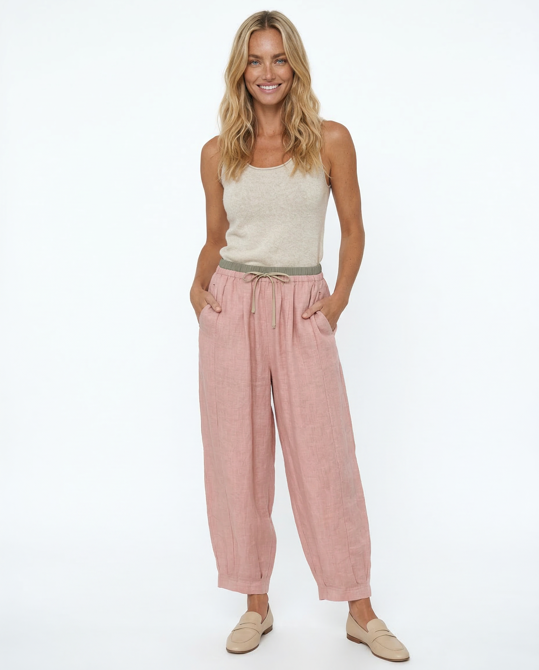 Linen Pants With Relaxed Tapered Fit