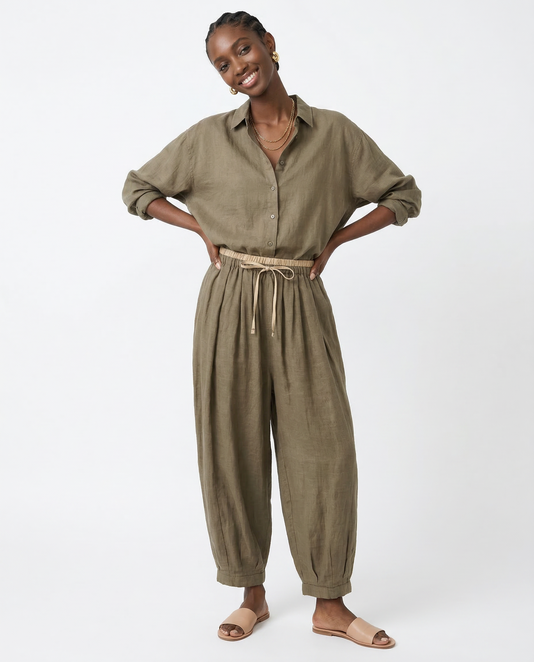 Linen Pants With Relaxed Tapered Fit