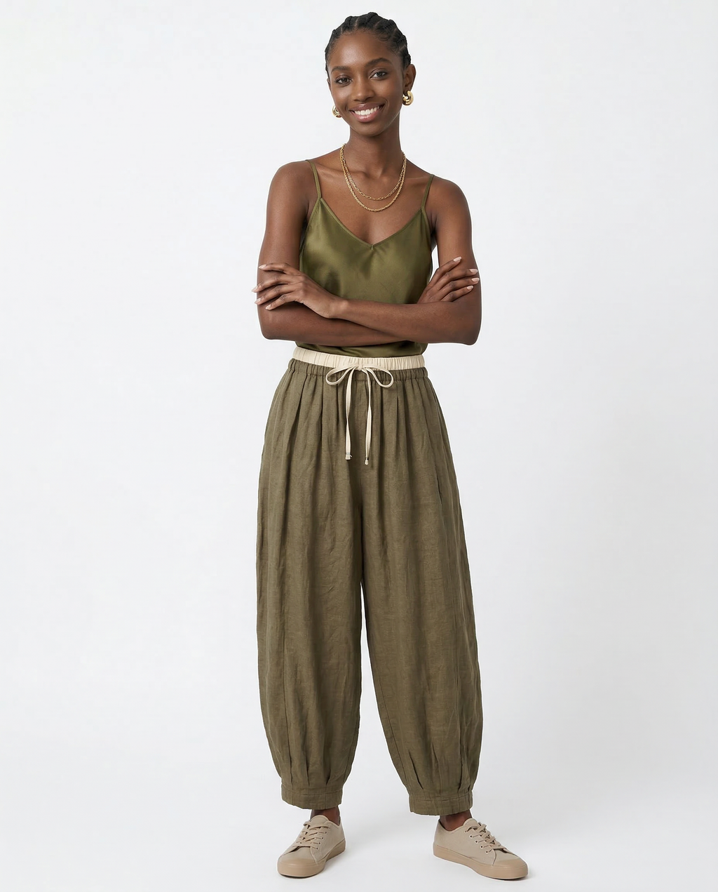 Linen Pants With Relaxed Tapered Fit