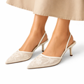 Embroidered Mesh Mule Heels with Floral Detail, Pointed Toe & Slim Heel 0