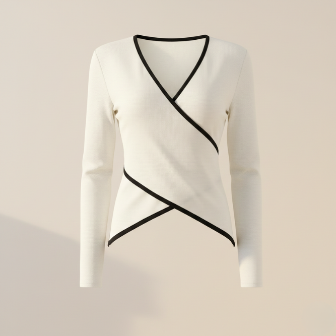 Soft knit V neck wrap jumper in white, front view