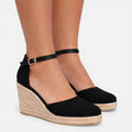 Felorro - Black Wedge Sandals With Adjustable Ankle Strap & Closed Toe Design 0