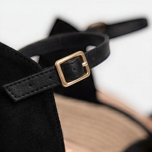 Felorro - Black Wedge Sandals With Adjustable Ankle Strap & Closed Toe Design 1
