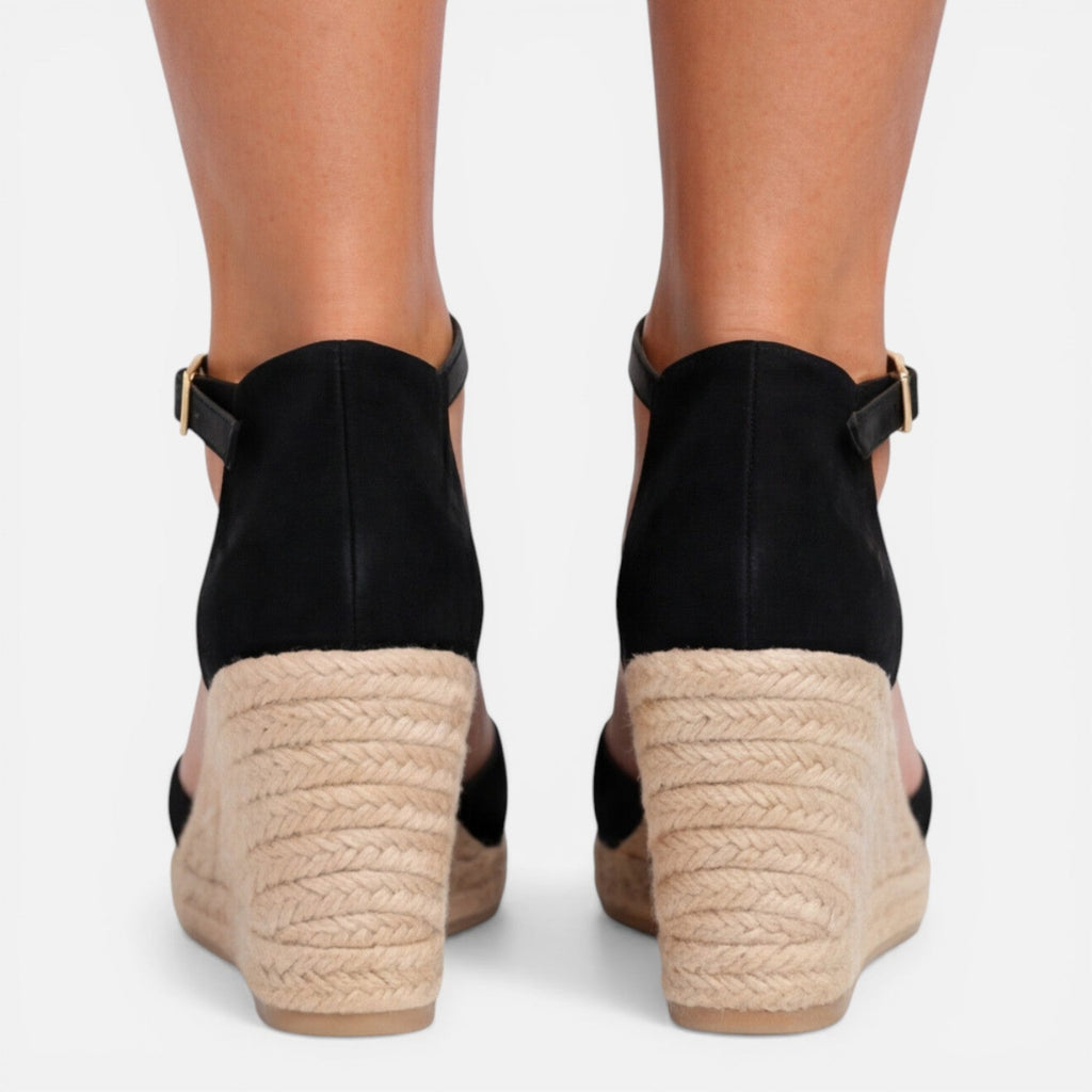 Felorro - Black Wedge Sandals With Adjustable Ankle Strap & Closed Toe Design 4