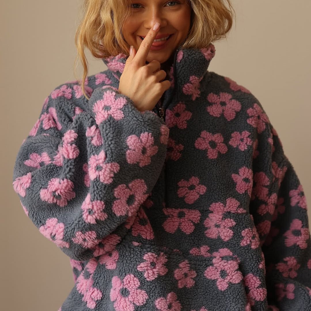 Teddy Fleece Jacket Floral Half Zip