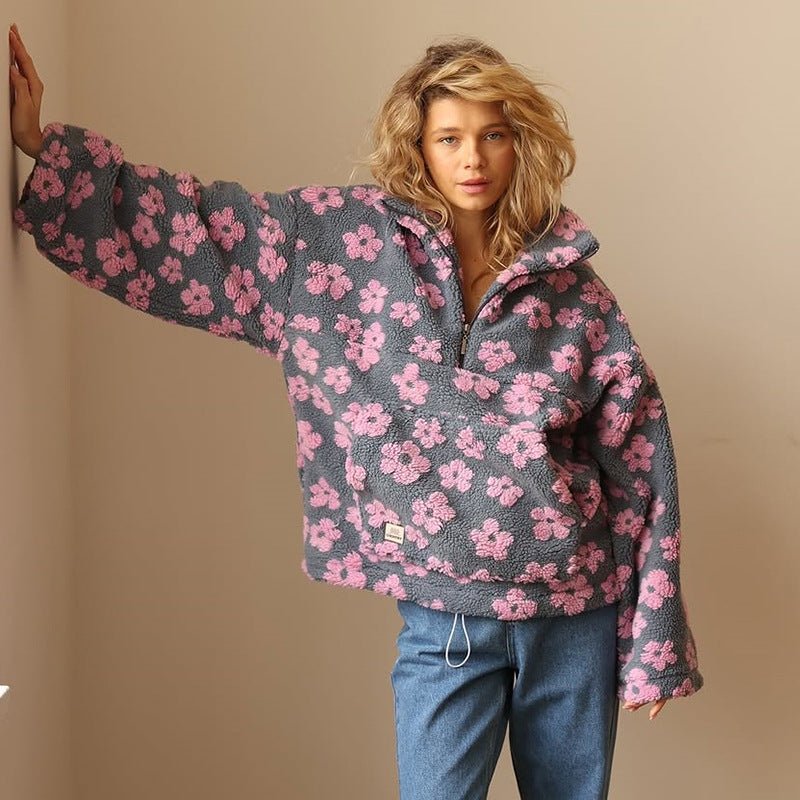 Teddy fleece jacket with floral print, product photo