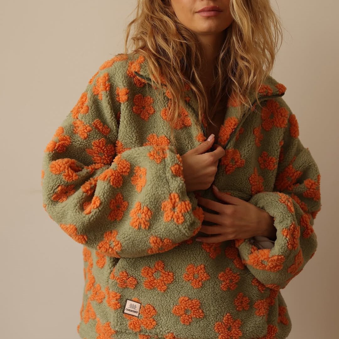 Teddy fleece jacket with floral print, product photo
