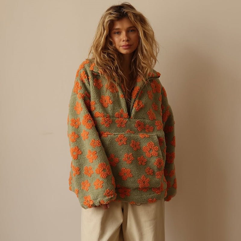 Teddy fleece jacket with floral print, product photo