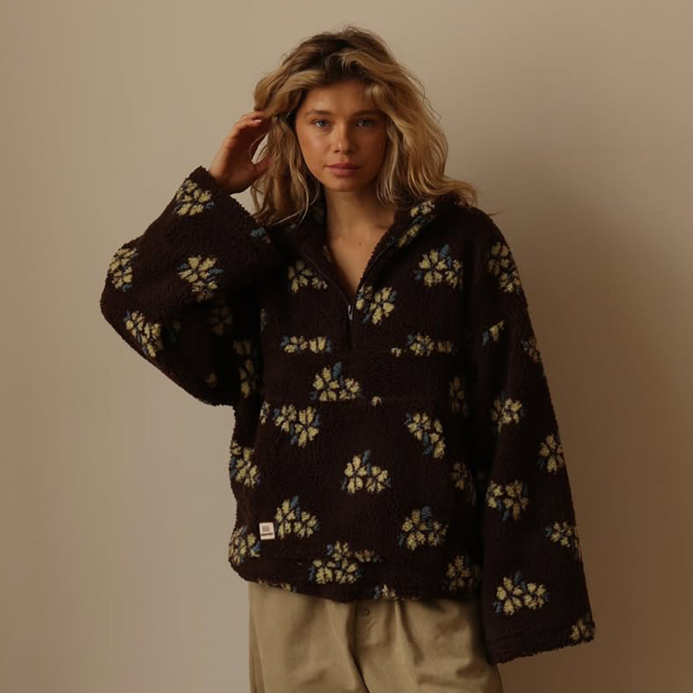 Teddy fleece jacket with floral print, product photo
