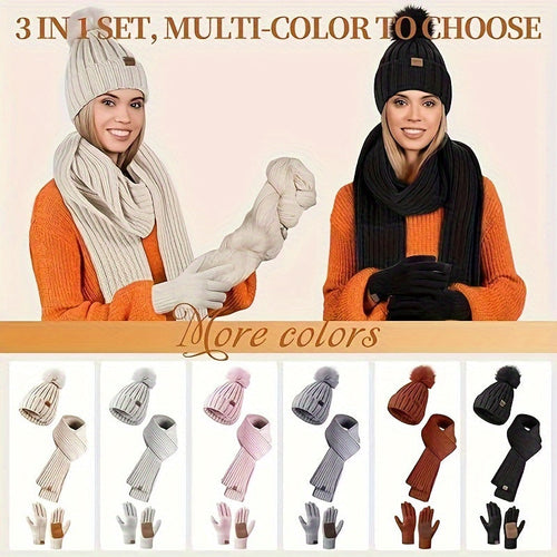 3-Piece Knit Set Hat, Scarf & Gloves