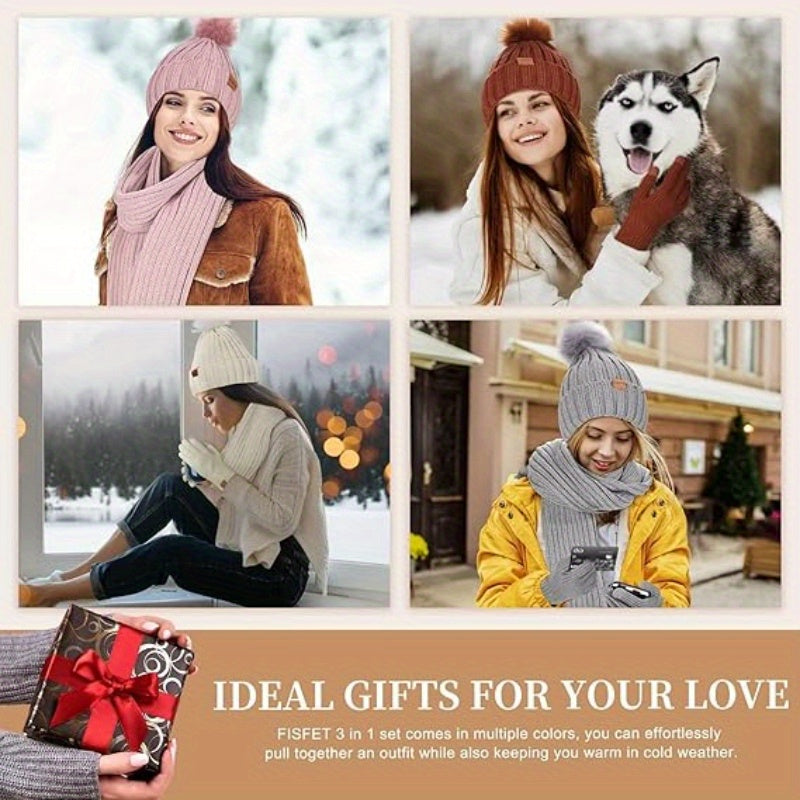 3-Piece Knit Set Hat, Scarf & Gloves