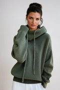 Ribbed turtleneck sweater in green, front view