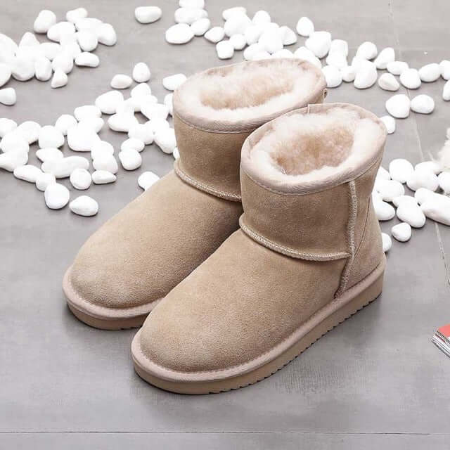 Suede-look ankle boots with warm lining in beige, side view