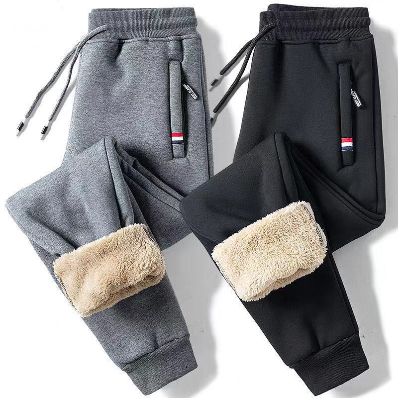 Fleece-lined thermal joggers in black, front view