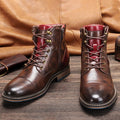 Lace up boots with side zip in brown, side view