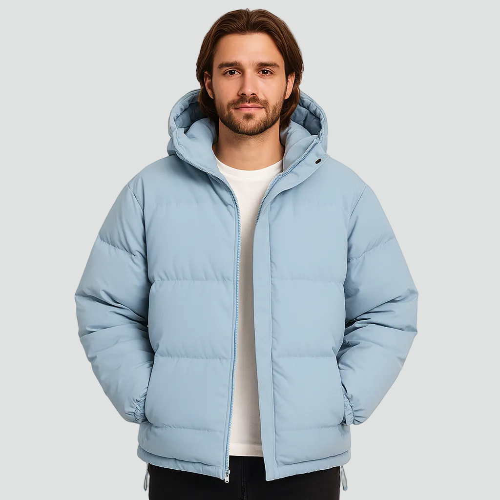 Quilted Puffer Jacket Hooded Zip Front